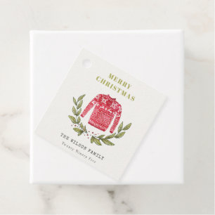 Cute Leafy Red Green Ugly Sweater Christmas Winter Favour Tags