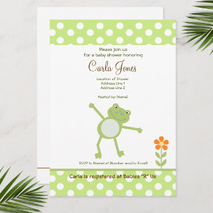 Cute Leapfrog Baby Shower Green Dot Orange Flower Invitation