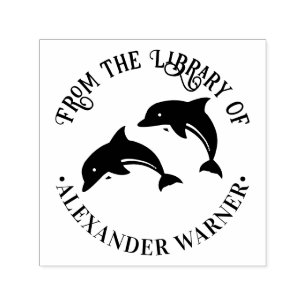 Cute Leaping Dolphins Silhouette Library Book Name Self-inking Stamp