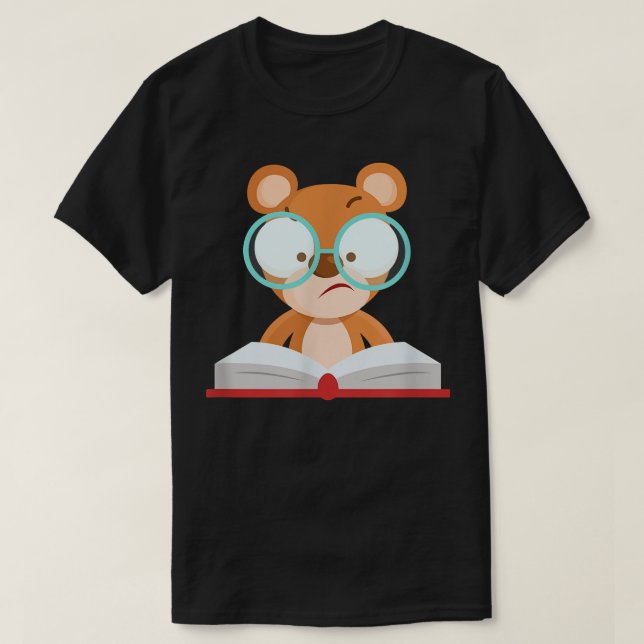 Cute learning bear simple costume funny glasses bo T-Shirt (Design Front)