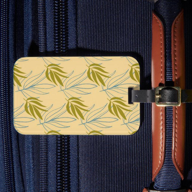 Cute leaves on pink pattern luggage tag (Front Insitu 4)