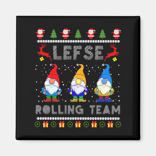 Cute Lefse Rolling Team Norwegian Gnomes Ugly Xmas Magnet (Front)