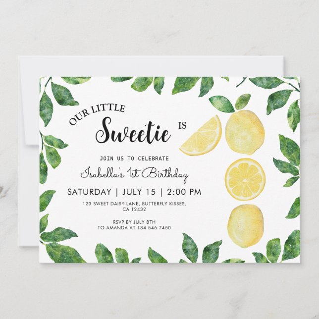 Cute Lemon 1st Birthday Invitation (Front)