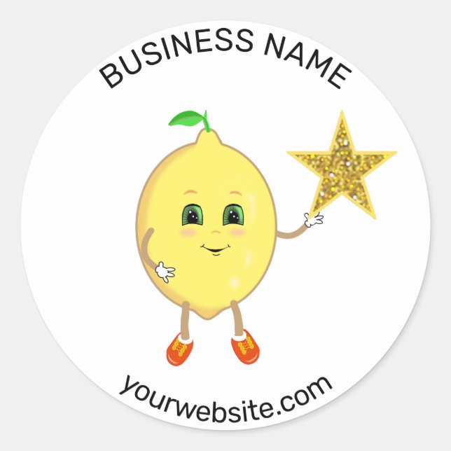 Cute lemon and customizable business logo star classic round sticker (Front)