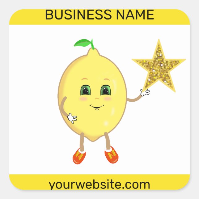 Cute lemon and customizable business logo star square sticker (Front)