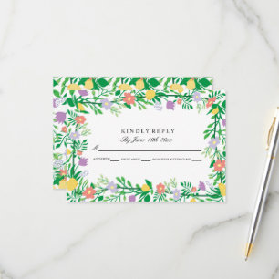 CUTE LEMON AND FLOWERS FLORAL DECOUPAGE RSVP CARD