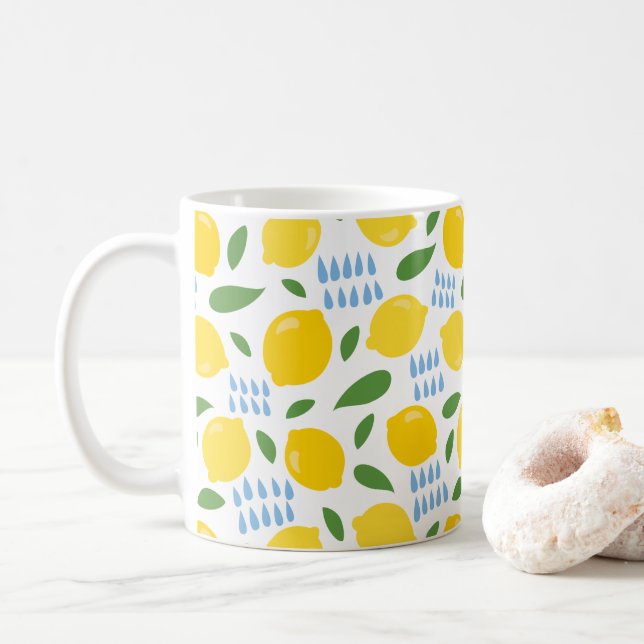 Cute lemon and green leaves pattern coffee mug (With Donut)