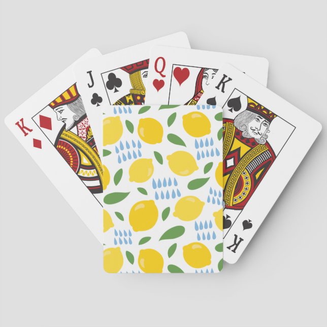 Cute lemon and green leaves pattern playing cards (Back)