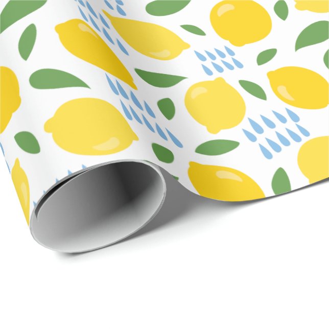 Cute lemon and green leaves pattern wrapping paper (Roll Corner)