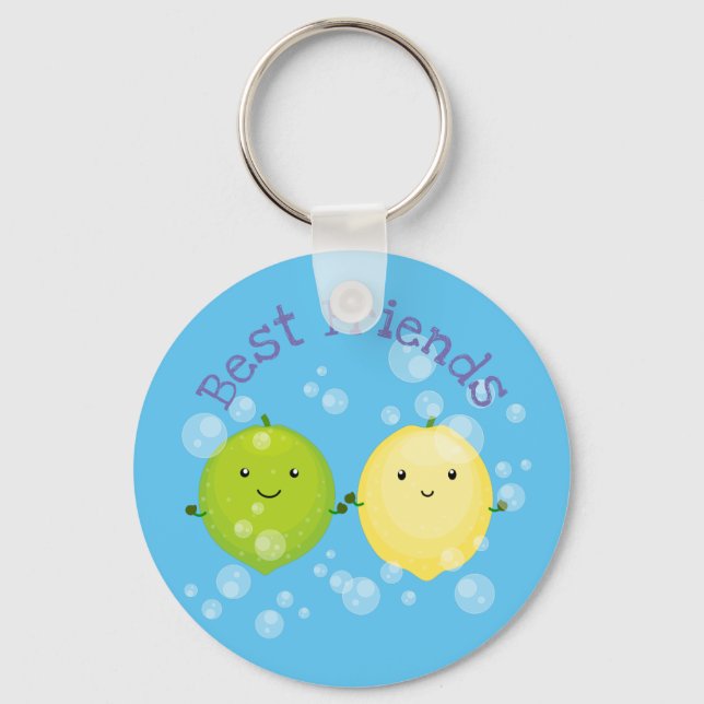 Cute lemon and lime illustration keychain (Front)