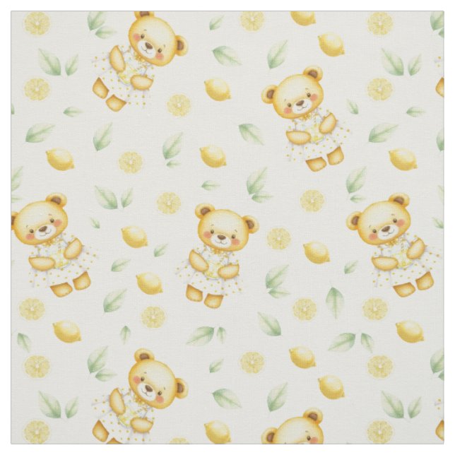 Cute Lemon Bear and Lemonade Seamless Pattern Fabric (Swatch)