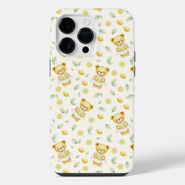 Cute Lemon Bear and Lemonade Seamless Pattern iPhone Case (Back)