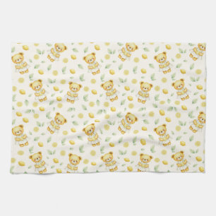 Cute Lemon Bear and Lemonade Seamless Pattern Kitchen Towel