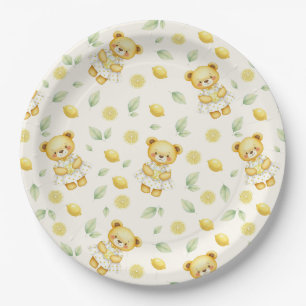 Cute Lemon Bear and Lemonade Seamless Pattern Paper Plate