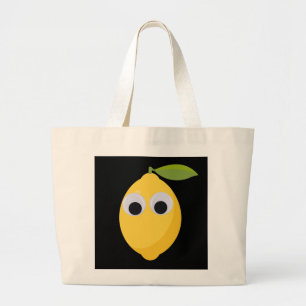 Cute Lemon Character with Googly Eyes Large Tote Bag