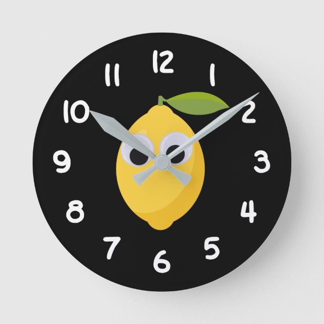 Cute Lemon Character with Googly Eyes  Round Clock (Front)