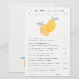 Cute Lemon Citrus Baby Shower Guess Who Mom or Dad