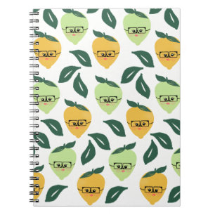 Cute Lemon Citrus Cartoon Greenery Patterned Notebook