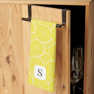 Cute Lemon Citrus Fruit Monogrammed Initial Kitchen Towel