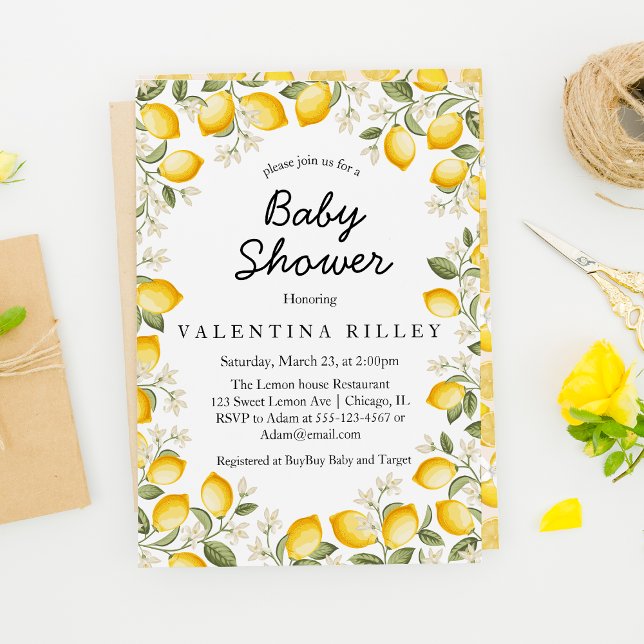 Cute Lemon Citrus Fruit Summer Baby Shower Invitation (Creator Uploaded)