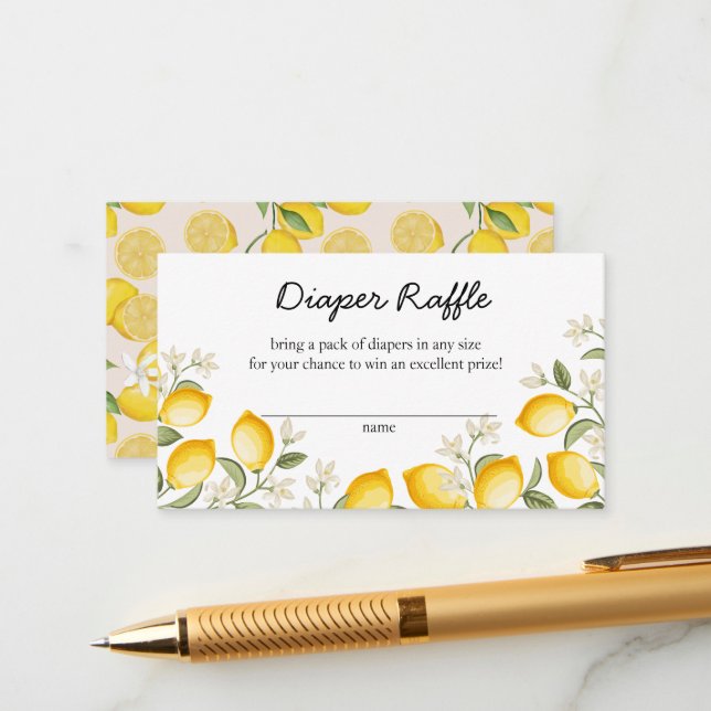 Cute Lemon Citrus Fruit Summer Diaper Raffle Enclosure Card (Front/Back In Situ)