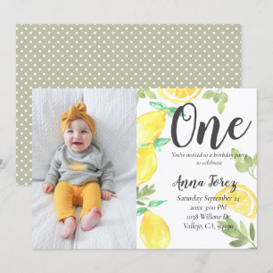 Cute lemon first birthday lemon photo invite