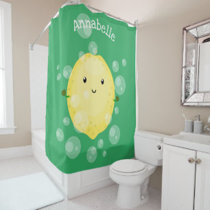 Cute lemon fruit cartoon bubbles illustration
