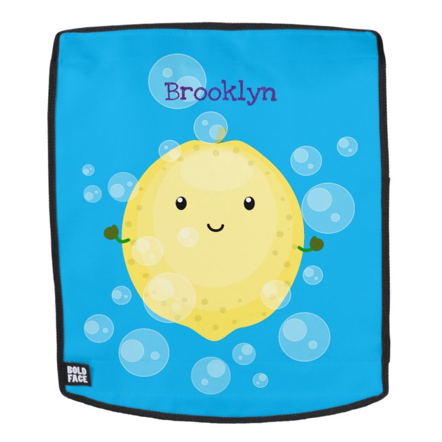 Cute lemon fruit cartoon bubbles illustration backpack (Removable Face)