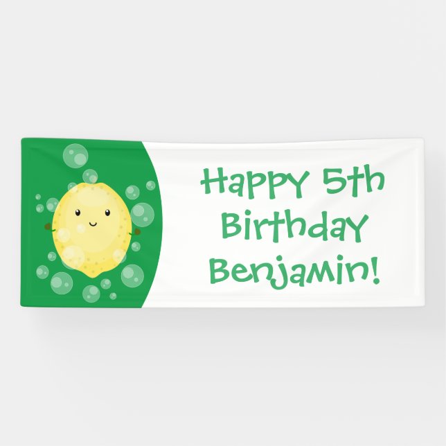 Cute lemon fruit cartoon bubbles illustration banner (Horizontal)