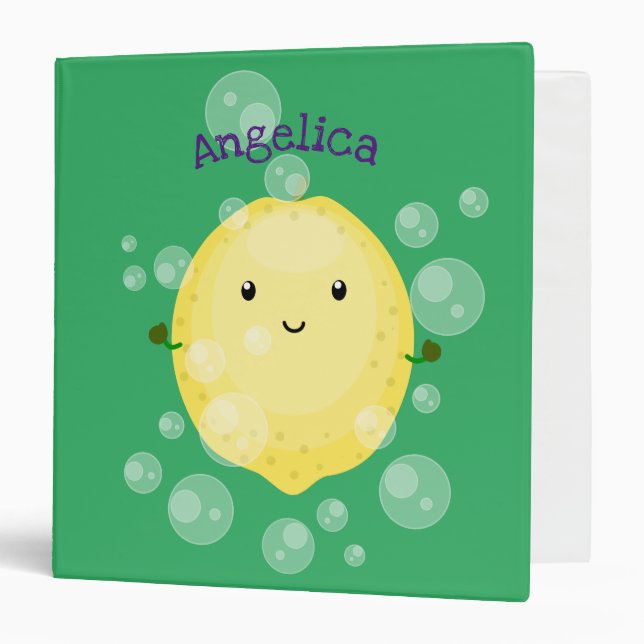 Cute lemon fruit cartoon bubbles illustration binder (Front/Inside)