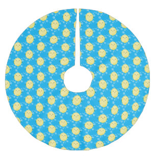 Cute lemon fruit cartoon bubbles illustration brushed polyester tree skirt