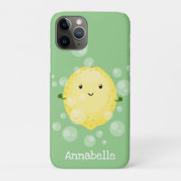 Cute lemon fruit cartoon bubbles illustration