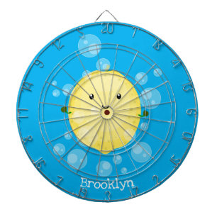 Cute lemon fruit cartoon bubbles illustration dartboard
