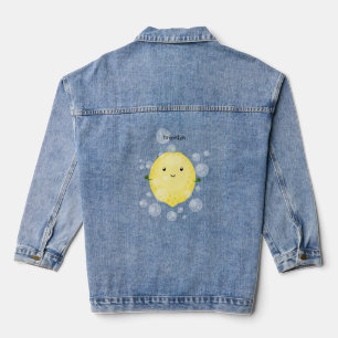 Cute lemon fruit cartoon bubbles illustration denim jacket
