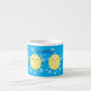 Cute lemon fruit cartoon bubbles illustration espresso cup