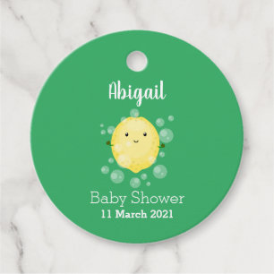 Cute lemon fruit cartoon bubbles illustration favour tags