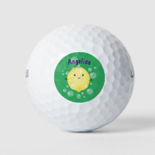 Cute lemon fruit cartoon bubbles illustration golf balls