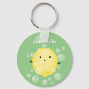 Cute lemon fruit cartoon bubbles illustration keychain