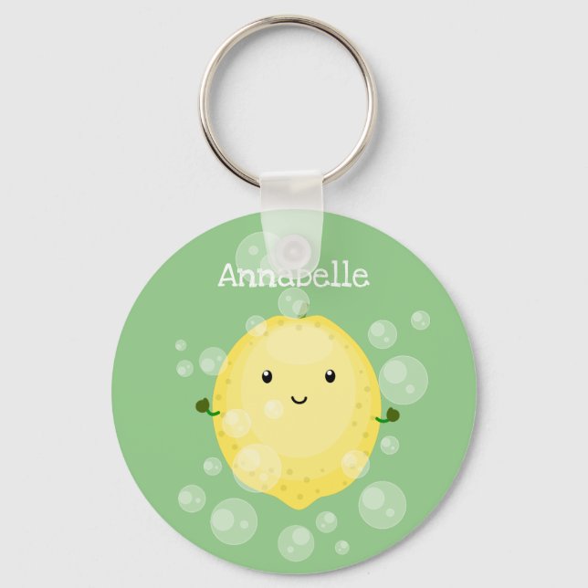 Cute lemon fruit cartoon bubbles illustration keychain (Front)