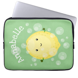 Cute lemon fruit cartoon bubbles illustration laptop sleeve