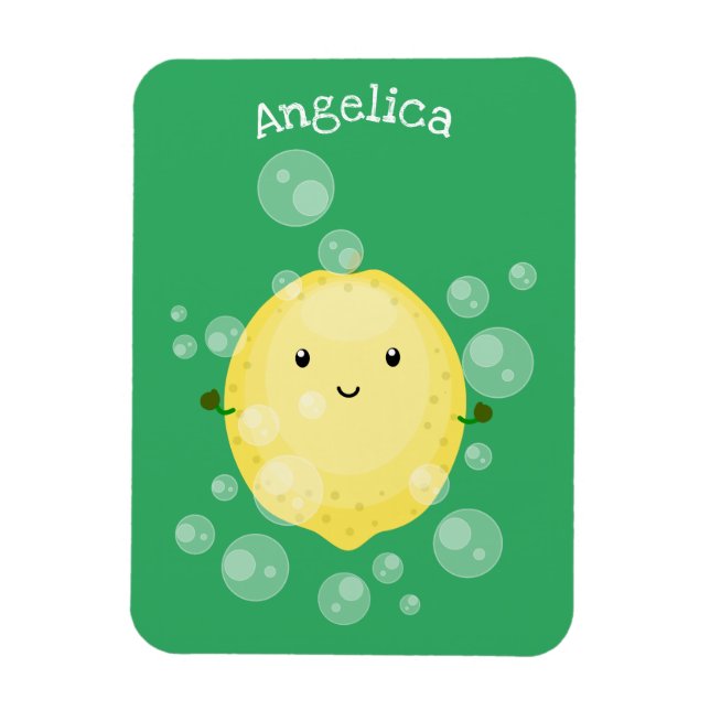 Cute lemon fruit cartoon bubbles illustration magnet (Vertical)