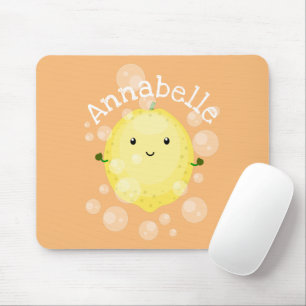 Cute lemon fruit cartoon bubbles illustration mouse pad