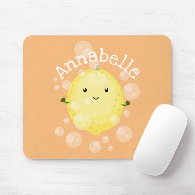 Cute lemon fruit cartoon bubbles illustration mouse pad (With Mouse)