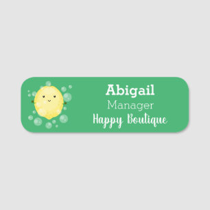 Cute lemon fruit cartoon bubbles illustration  name tag