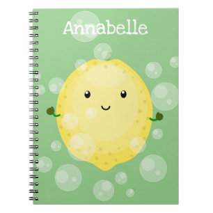 Cute lemon fruit cartoon bubbles illustration notebook
