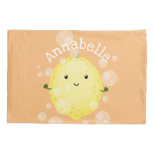 Cute lemon fruit cartoon bubbles illustration pillowcase
