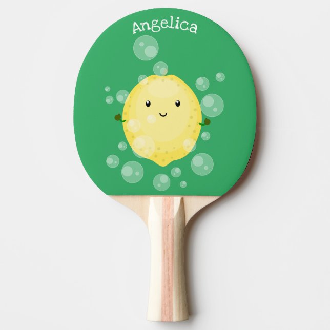 Cute lemon fruit cartoon bubbles illustration ping pong paddle (Front)
