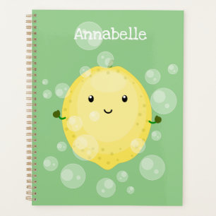 Cute lemon fruit cartoon bubbles illustration planner
