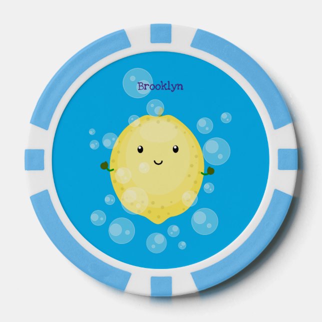 Cute lemon fruit cartoon bubbles illustration poker chips (Front)