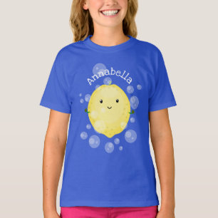 Cute lemon fruit cartoon bubbles illustration T-Shirt